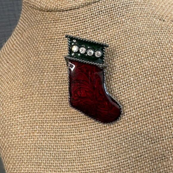 Lia Sophia Enamel Stocking Pin – Sparkling Holiday Brooch - Picture 2 of 4